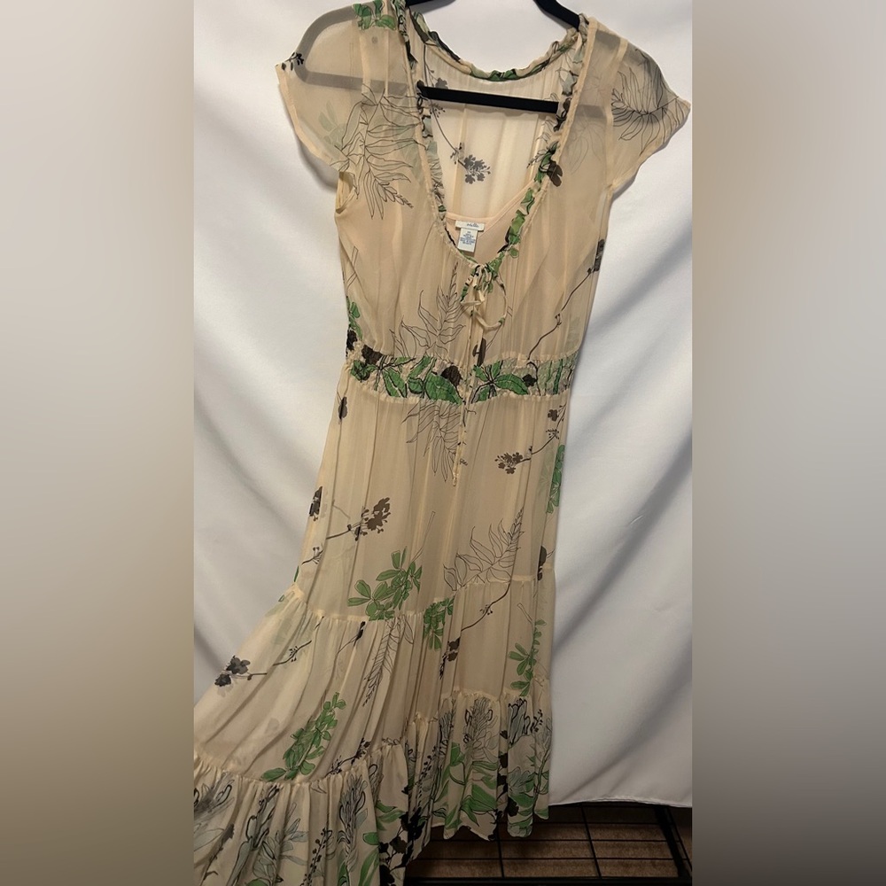 Beige Floral Tiered Sleeveless Dress